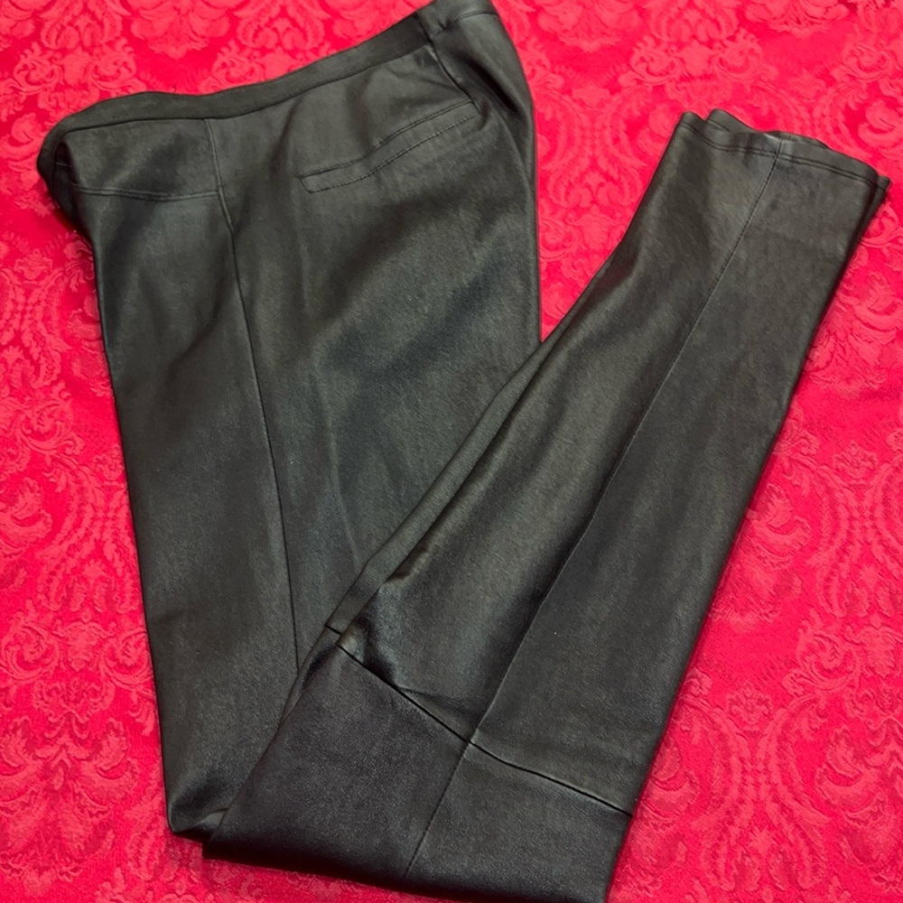 Like new black lamb, leather, skinny jeans.